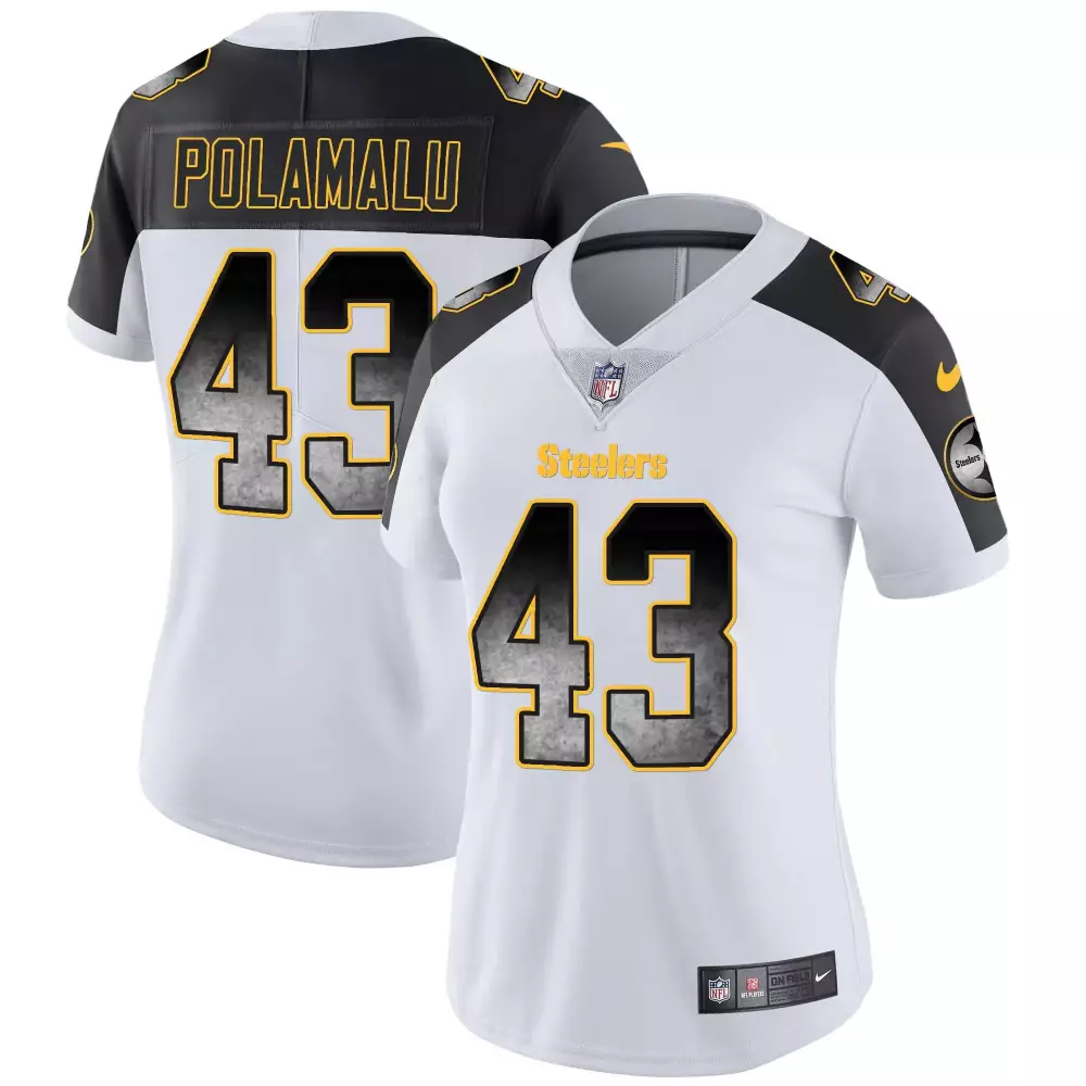 Troy Polamalu 43 Steelers Jersey White Men Replica Alternate Split Design Black Yellow