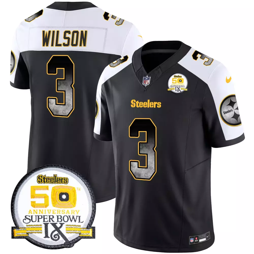 Russell Wilson 3 Steelers Jersey Black Super Bowl Ix 50th Anniversary 2016 Men White