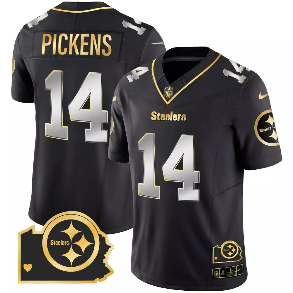 George Pickens 14 Steelers Jersey Black Pa Outline Men Alternate Gold Silver Limited