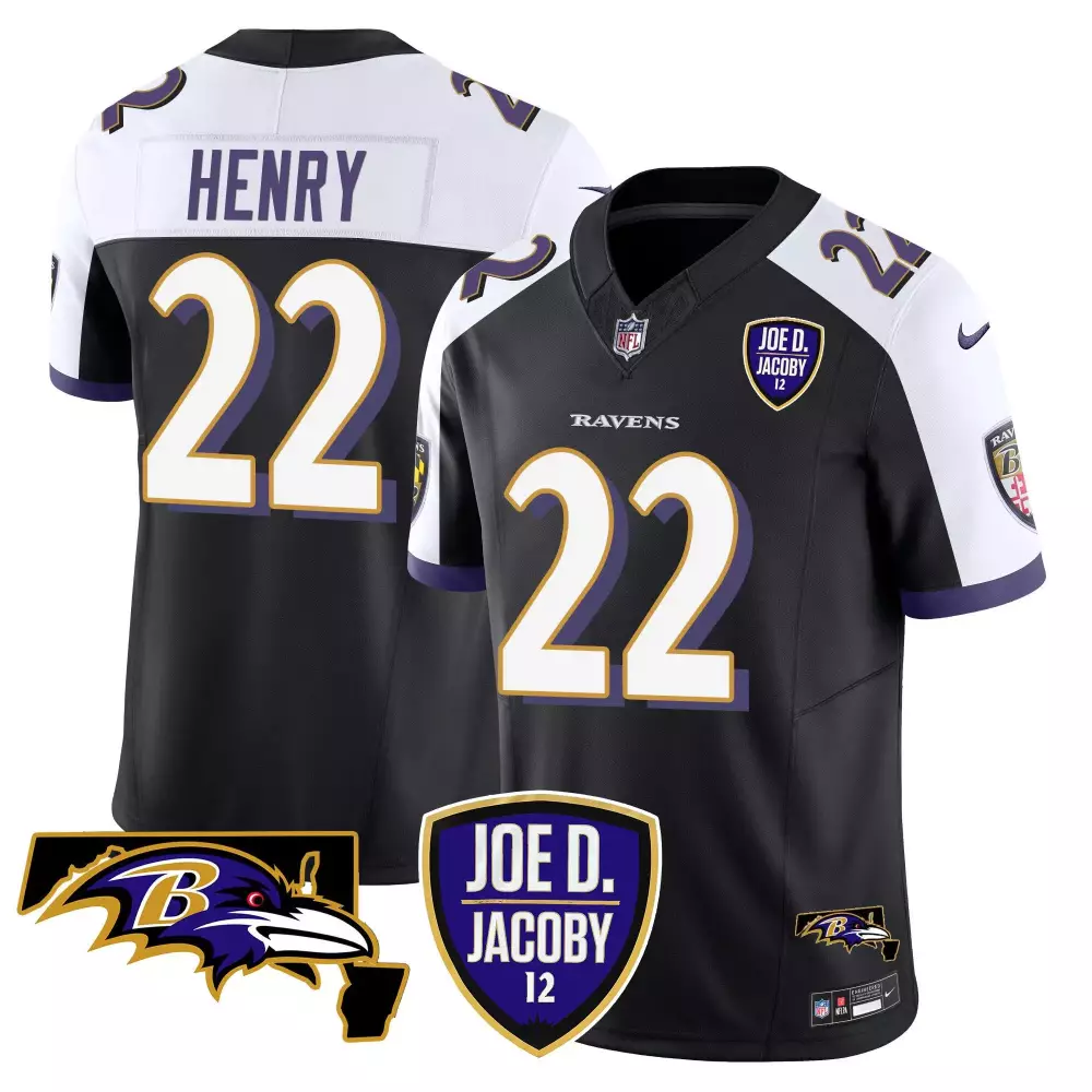 Derrick Henry 22 Ravens Jersey Black Joe D. Jacoby Men Player White Purple Alternate