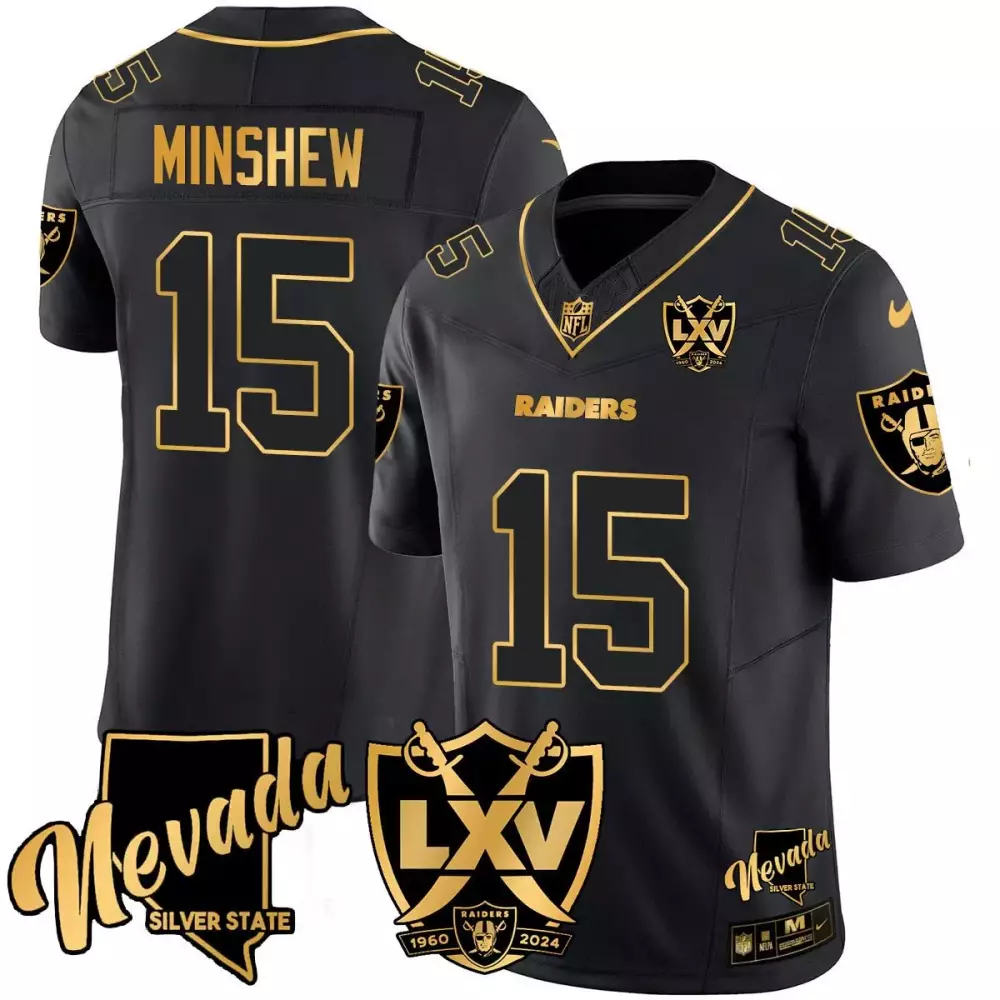 Gardner Minshew 15 Raiders Jersey Black Lxv Men NFL Gold Vapor Limited Anniversary
