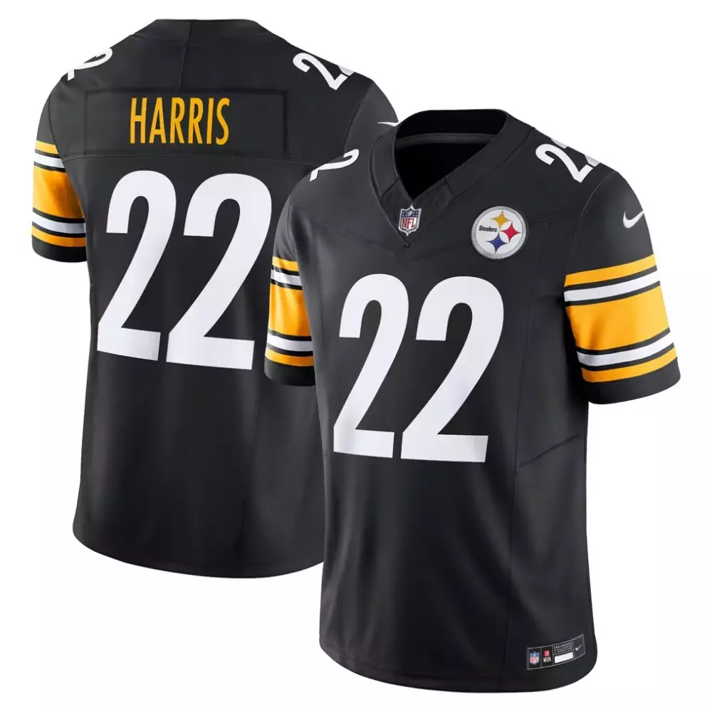 Najee Harris 22 Steelers Jersey Black Men NFL Yellow White Vapor Limited