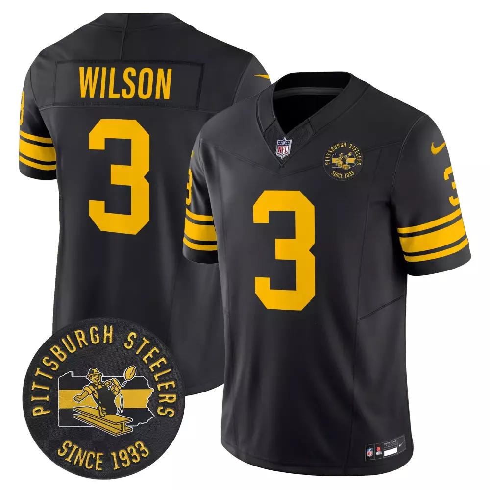 Russell Wilson 3 Jersey Black Pittsburgh Steelers Since 1933 Men Yellow Throwback