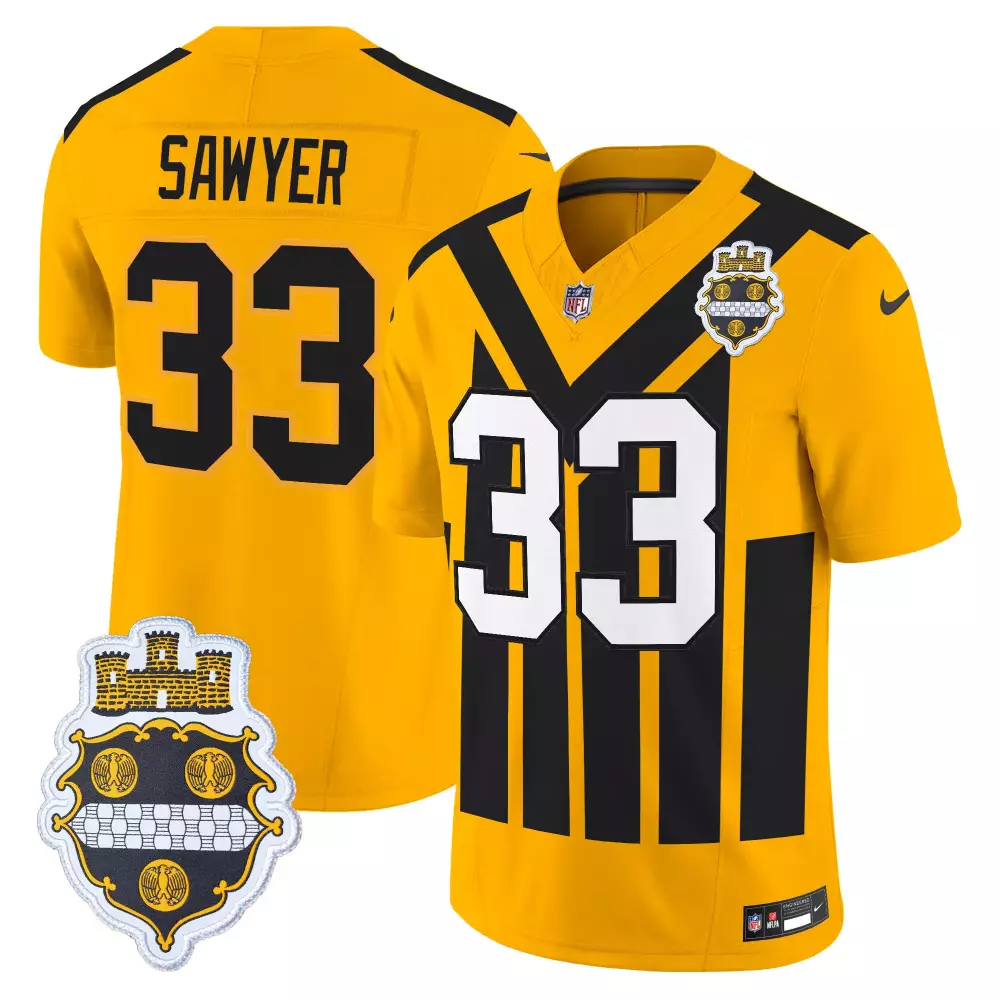 Jack Sawyer 33 Jersey Yellow Pittsburgh Steelers Men Split Design Black White Stitched