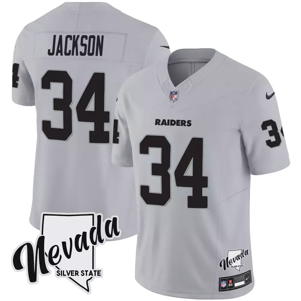 Bo Jackson 34 Raiders Jersey Silver Men Replica Black Vapor All Stitched