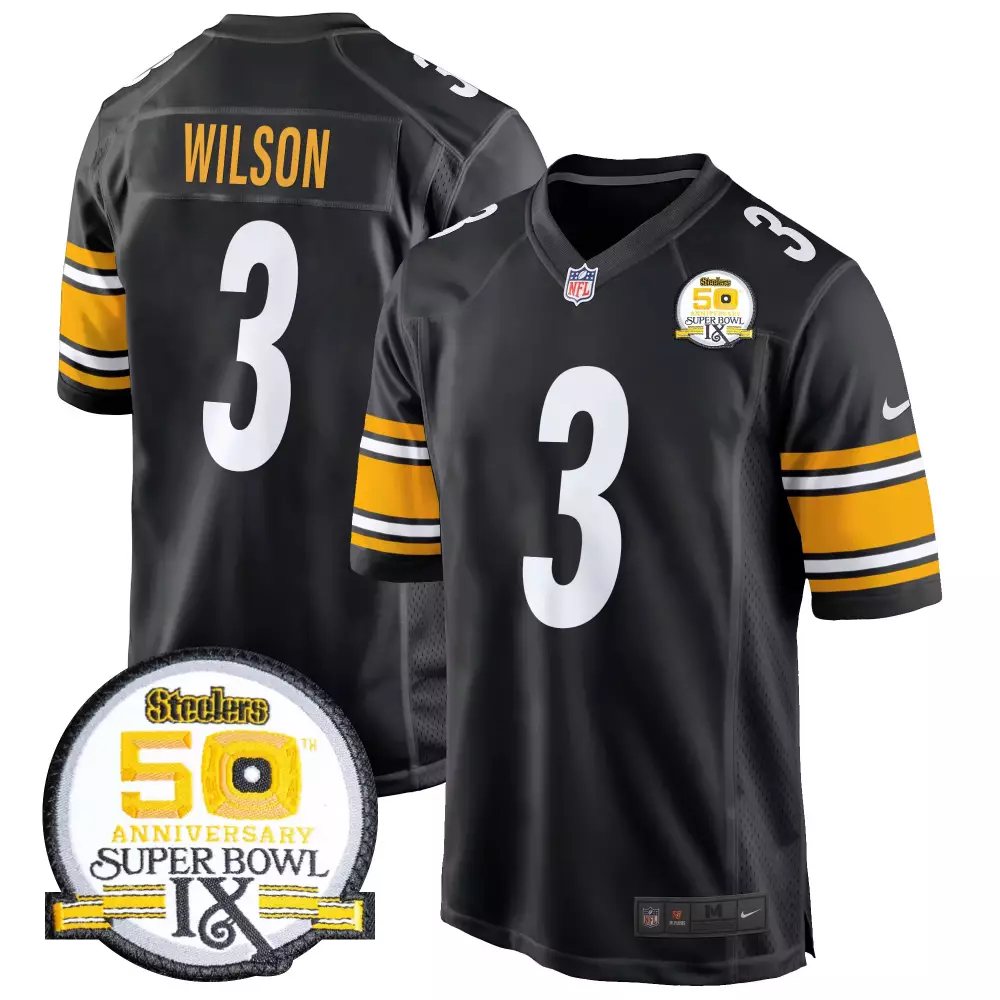 Russell Wilson 3 Steelers Jersey Black Men Yellow White Anniversary Game All Stitched