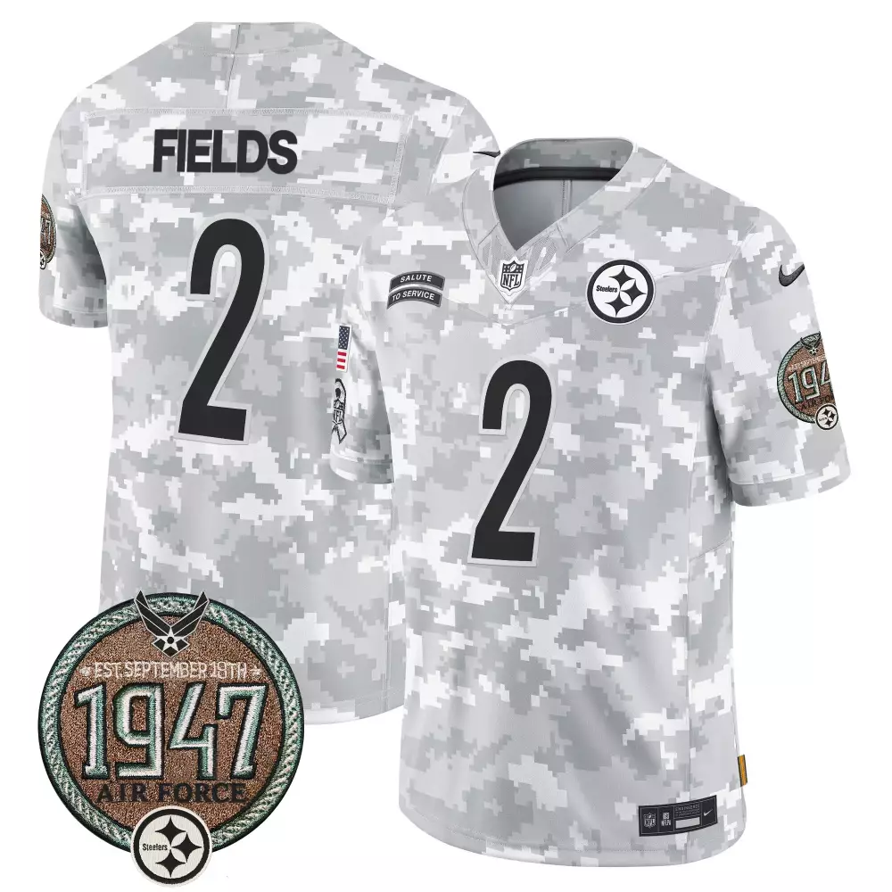 Justin Fields 2 Steelers Jersey Gray Salute To Service 1947 Air Force Men Digital Camouflage