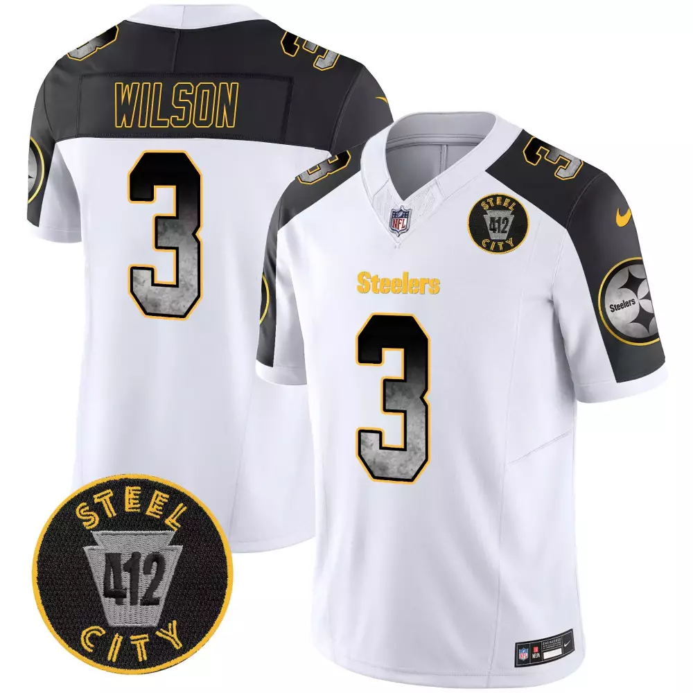 Russell Wilson 3 Steelers Jersey White Steel City 412 2023 Men Alternate Black Gold