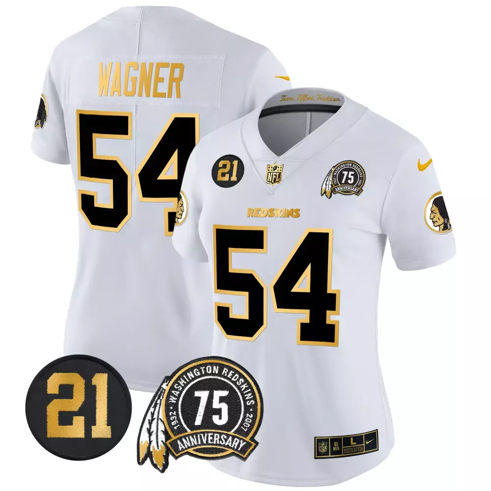 Bobby Wagner 54 Redskins Jersey White 75th Anniversary Women Black Gold Vapor Limited