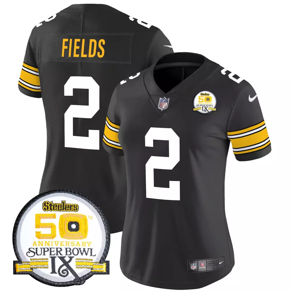 Justin Fields 2 Steelers Jersey Black Super Bowl Ix 50th Anniversary 2016 Men NFL