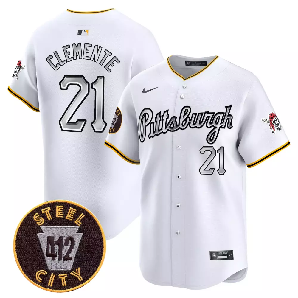 Roberto Clemente 21 Jersey White Pittsburgh Pirates Steel City 412 Men Black Yellow