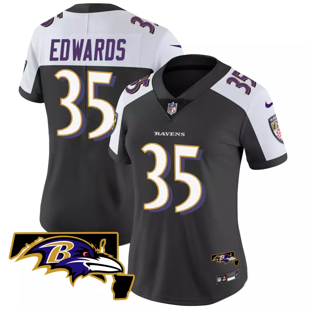 Gus Edwards 35 Ravens Jersey Black Women Replica White Purple Alternate Vapor Limited