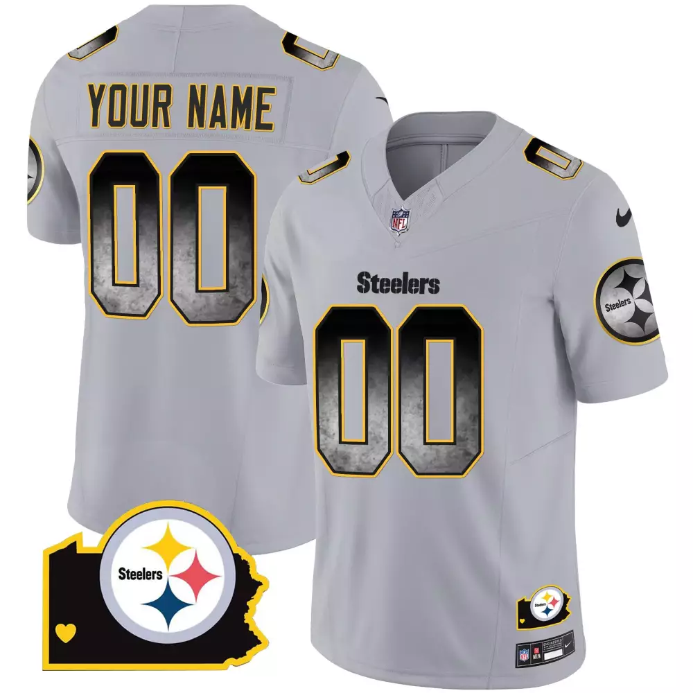Custom Steelers Jersey Gray Men Replica Black Yellow Home Vapor All Stitched