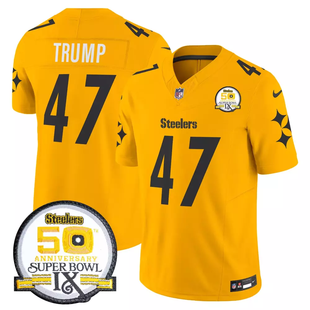 Donald Trump 47 Steelers Jersey Gold Men Black Anniversary Vapor Limited v2 All Stitched
