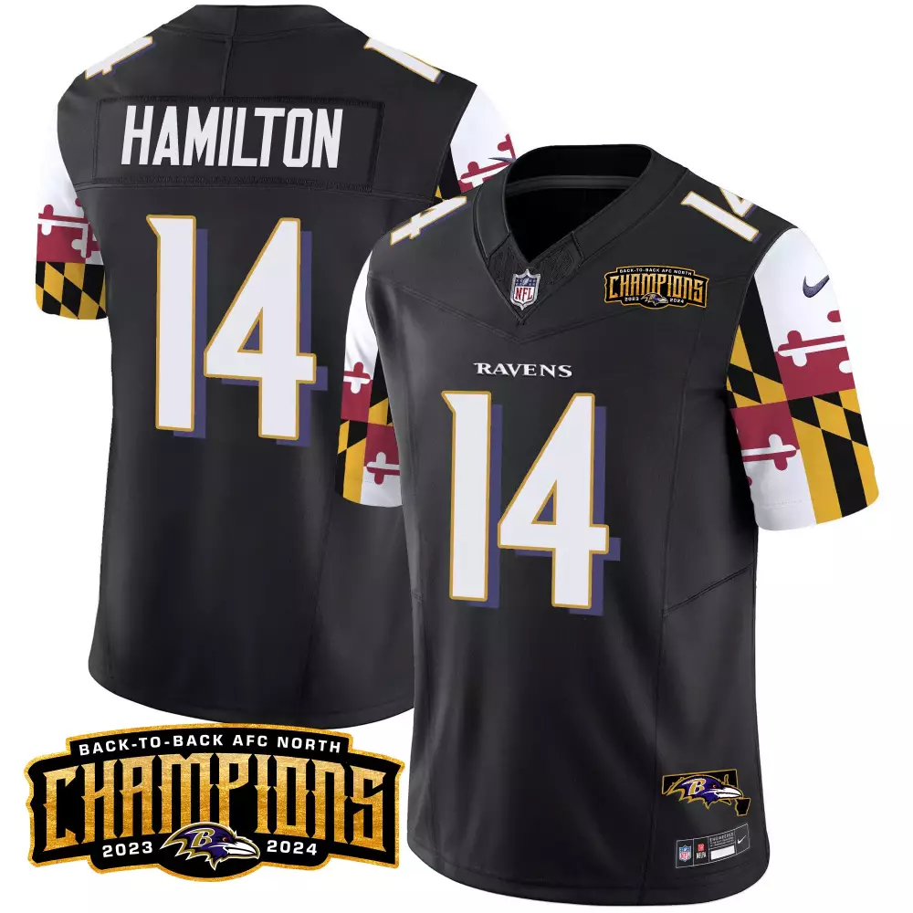 Kyle Hamilton 14 Ravens Jersey Black Back-to-back AFC North Champions 2023 Men Player