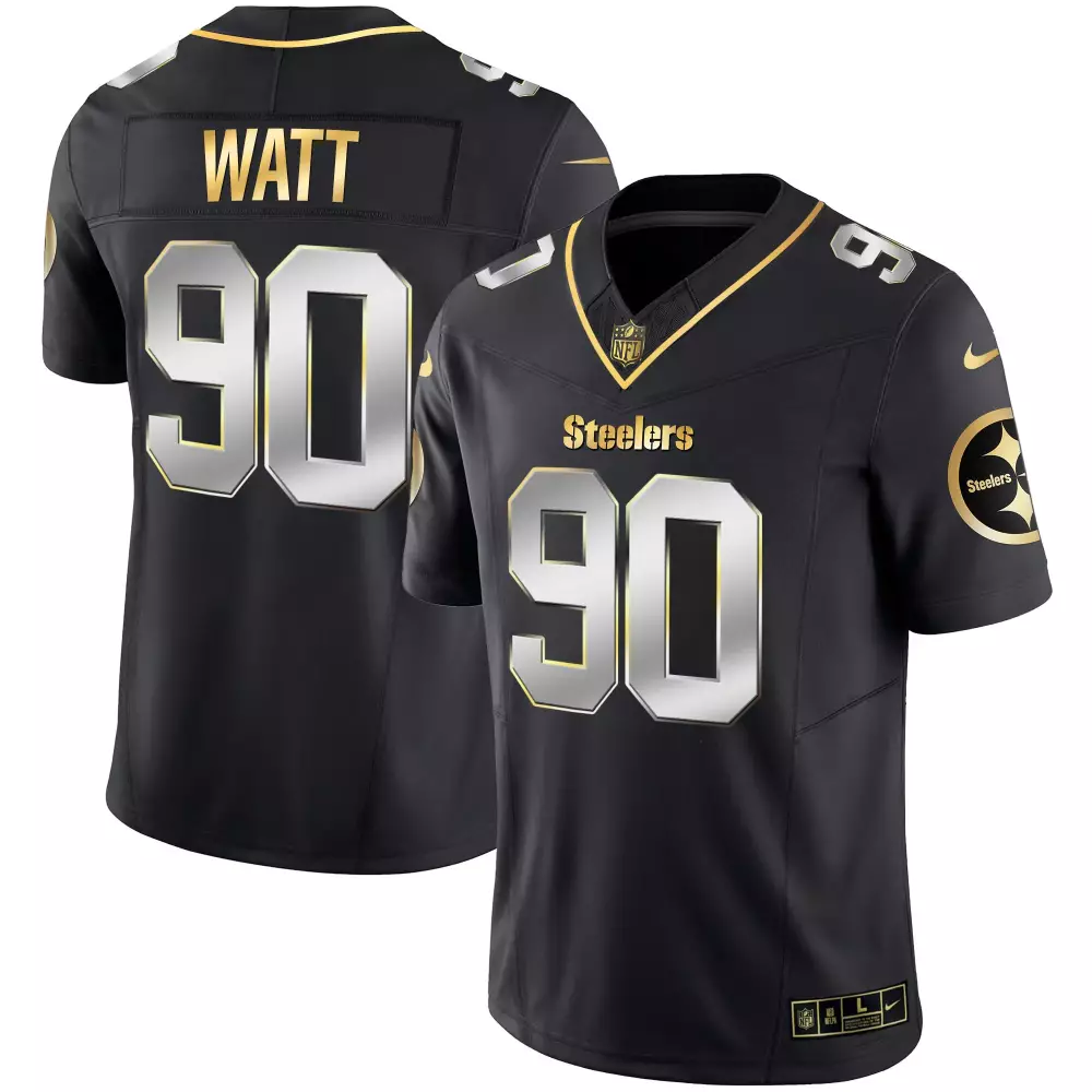 T.j. Watt 90 Steelers Jersey Black Men Gold Silver Limited Vapor v2 All Stitched