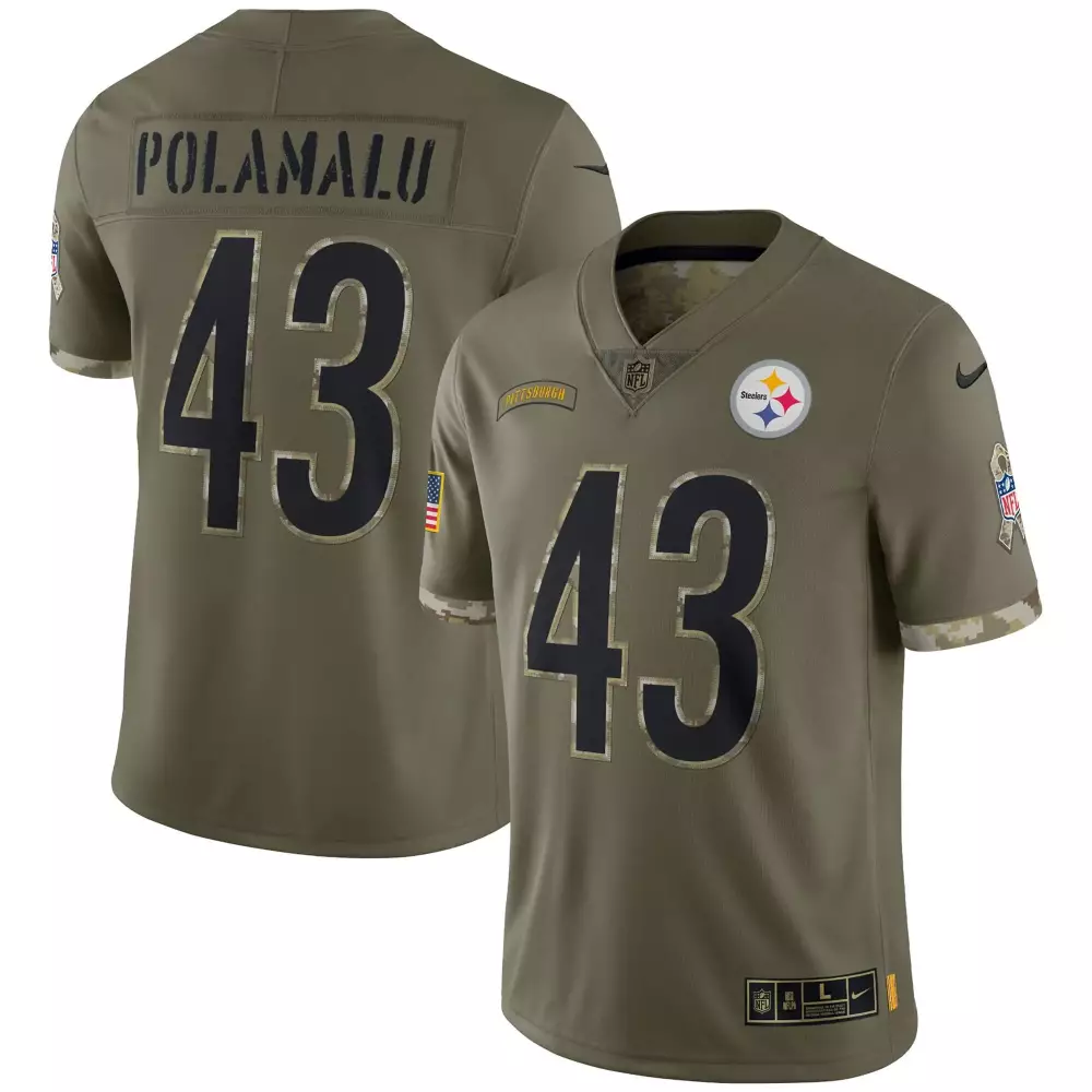 Troy Polamalu 43 Steelers Jersey Olive Green Salute To Service American Flag Men