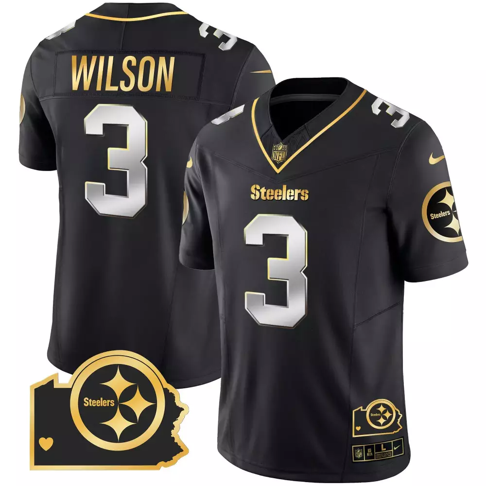 Russell Wilson 3 Steelers Jersey Black Men Gold Silver Limited Home Vapor All Stitched