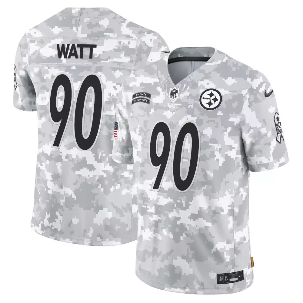 T.j. Watt 90 Steelers Jersey Grey Salute To Service American Flag Men Digital Camouflage
