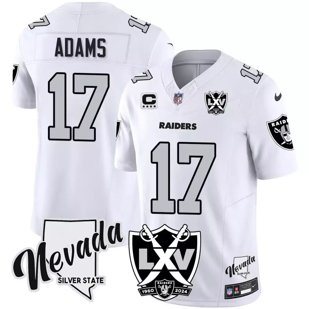 Davante Adams 17 Raiders Jersey White Lxv Anniversary Lv Men Standard Silver Black