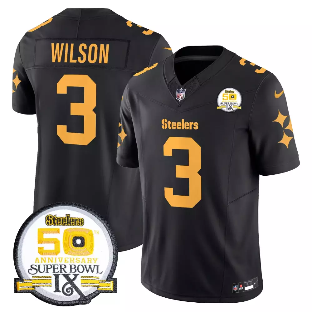 Russell Wilson 3 Steelers Jersey Black Super Bowl Ix 50th Anniversary 2015 Men NFL