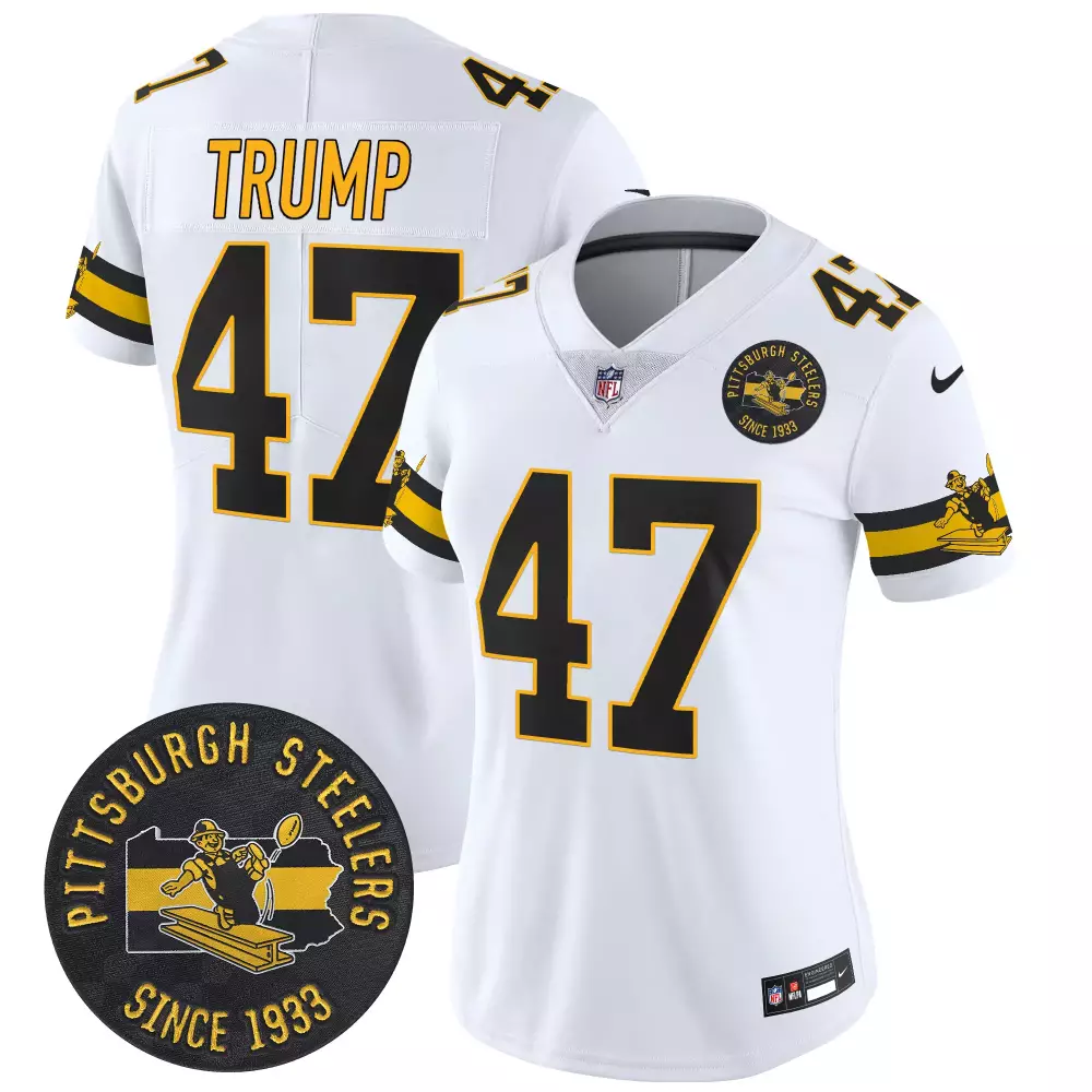 Donald Trump 47 Jersey White Pittsburgh Steelers Since 1933 Women Black Yellow Throwback