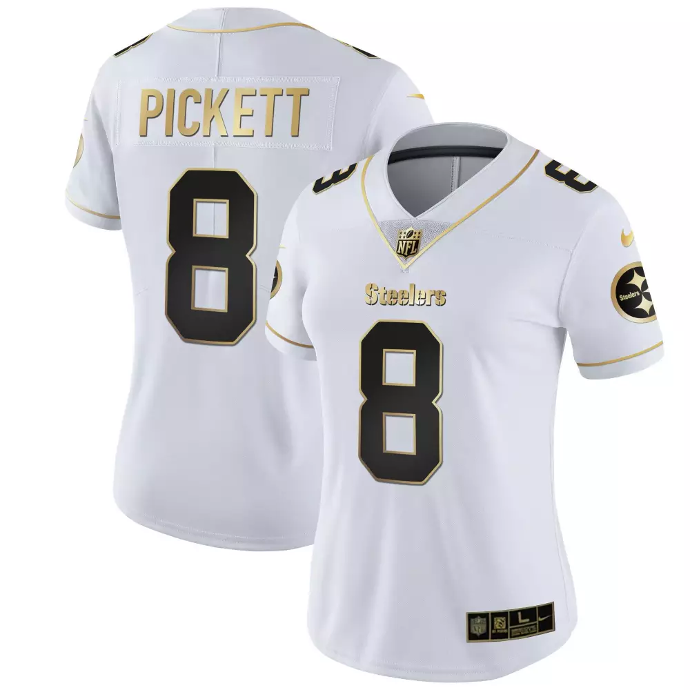 Kenny Pickett 8 Steelers Jersey White Women Replica Black Gold All Stitched