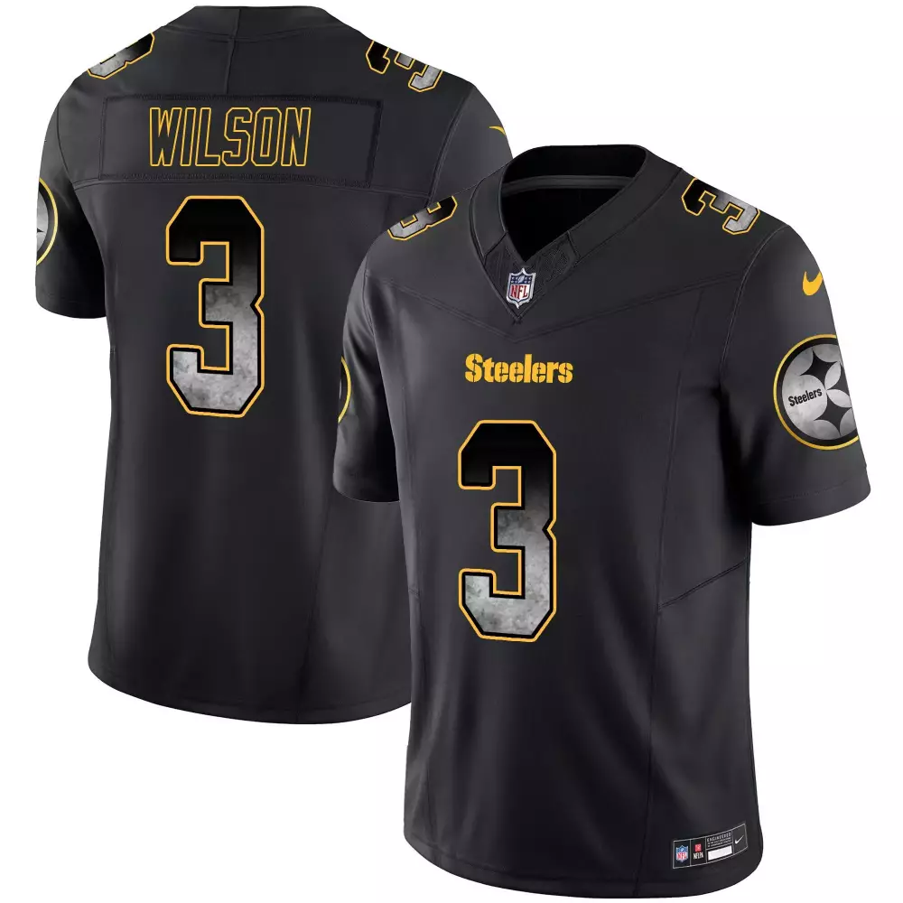Russell Wilson 3 Steelers Jersey Black Blackout Men Yellow Gray Vapor All Stitched