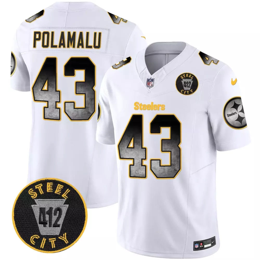 Troy Polamalu 43 Steelers Jersey White Steel City 412 Men Alternate Black Gold Vapor