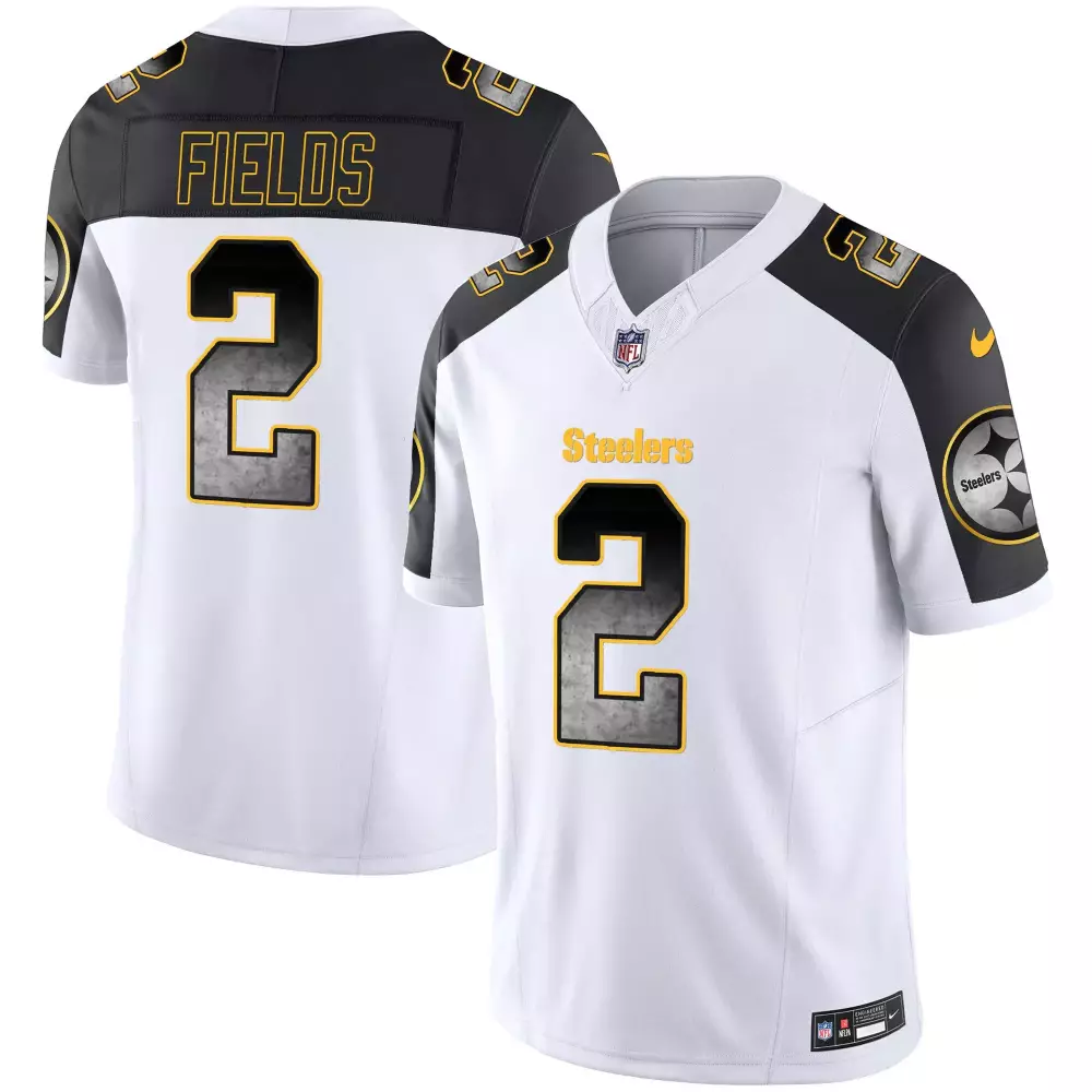Justin Fields 2 Steelers Jersey White Men Alternate Split Design Black Yellow Vapor