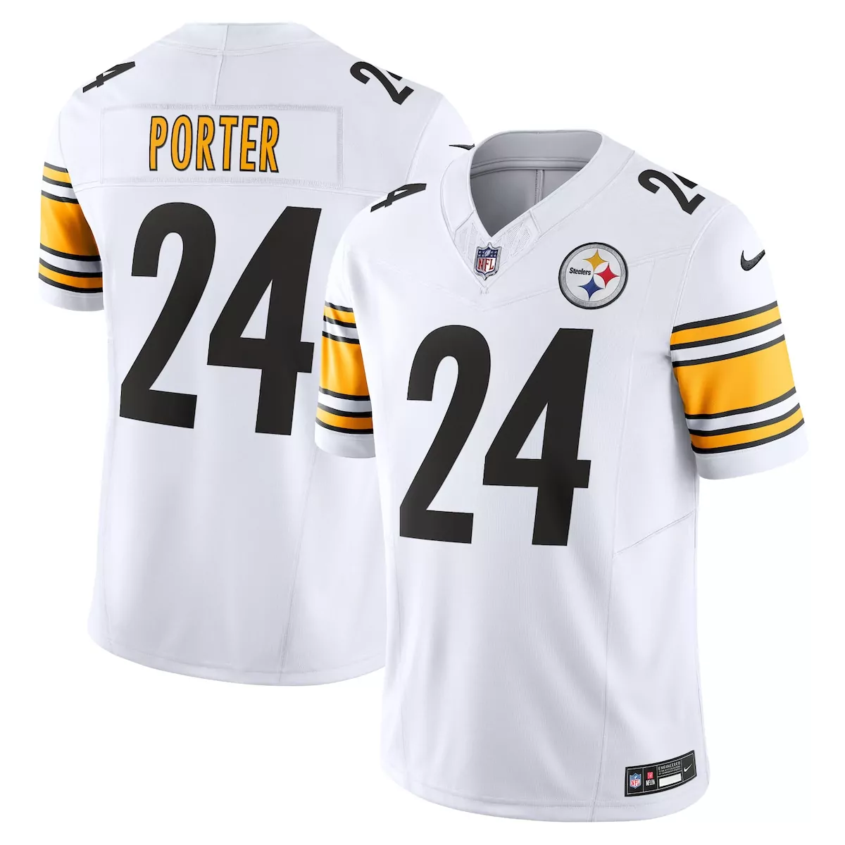 Joey Porter Jr. 24 Steelers Jersey White Men Player Alternate Black Yellow Vapor
