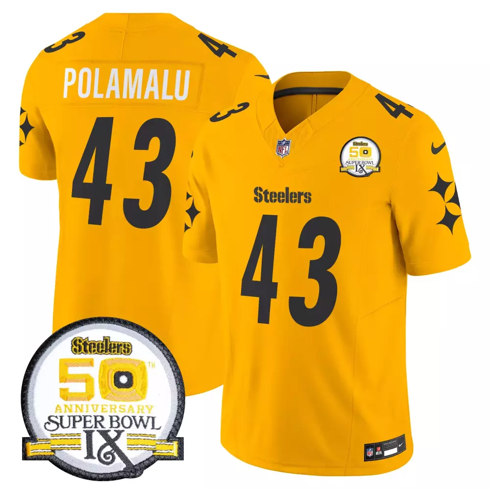 Troy Polamalu 43 Steelers Jersey Yellow Men Black Anniversary Vapor Limited v2 All