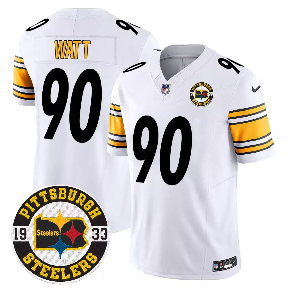 T.j. Watt 90 Pittsburgh Steelers Jersey White Men Black Yellow Vapor Limited All