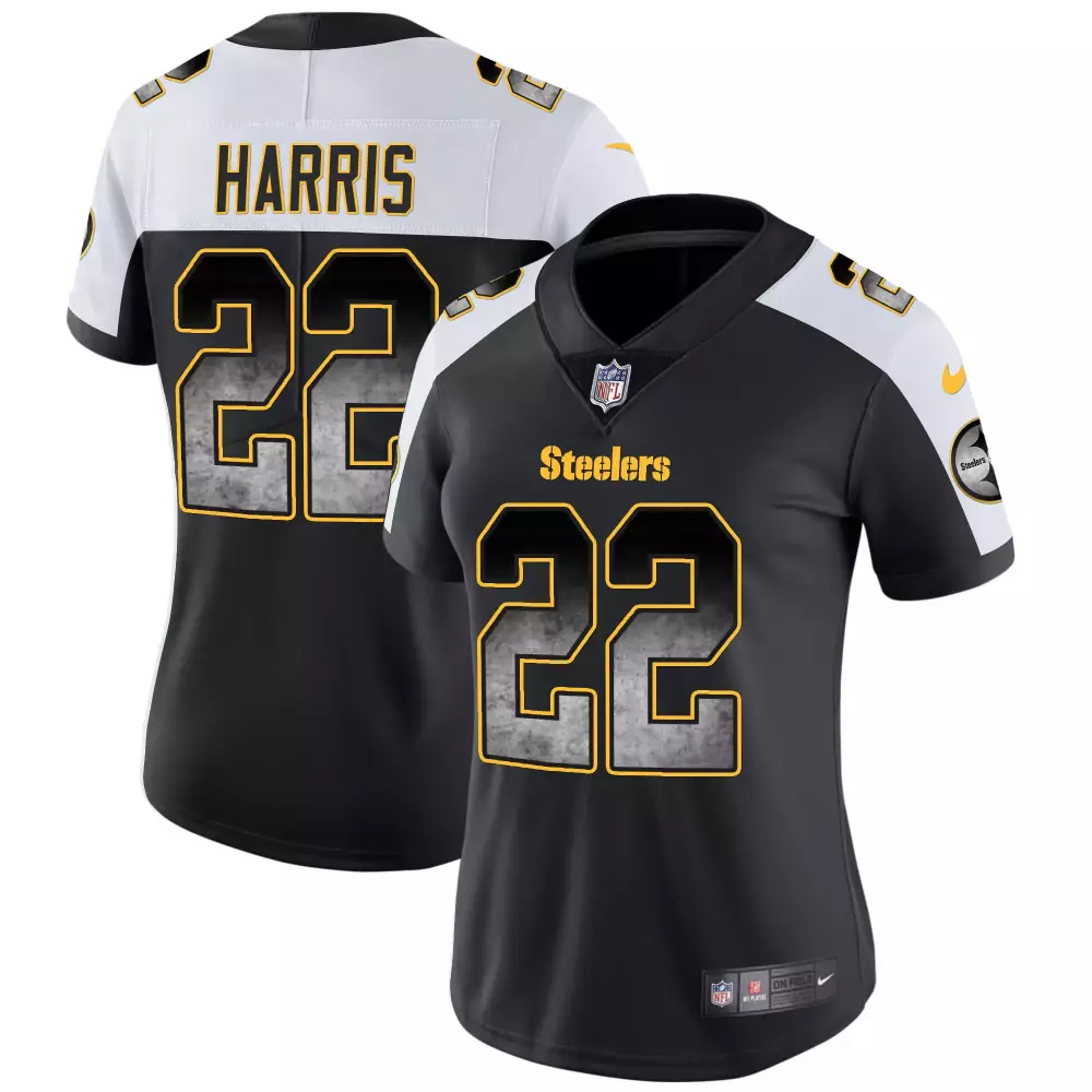 Najee Harris 22 Steelers Jersey Black Men Alternate Split Design White Yellow Vapor