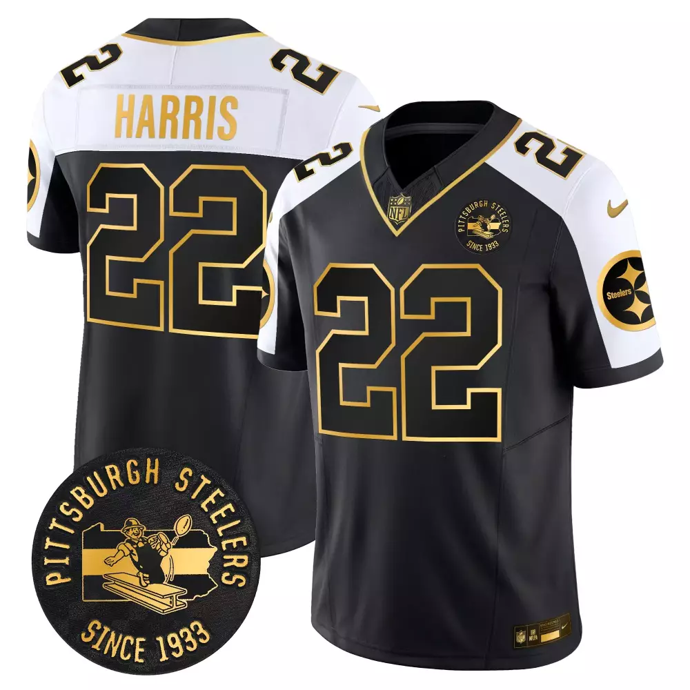 Najee Harris 22 Jersey Black Color Rush Pittsburgh Steelers Since 1933 Men Split Design