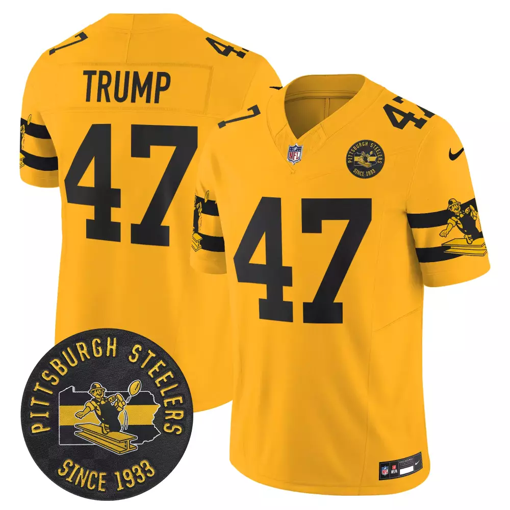 Donald Trump 47 Jersey Yellow Pittsburgh Steelers Since 1933 Men Black Throwback