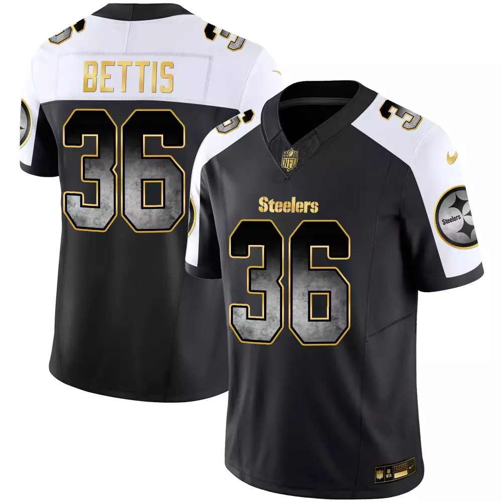 Jerome Bettis 36 Steelers Jersey Black Men NFL Split Design White Gold Alternate