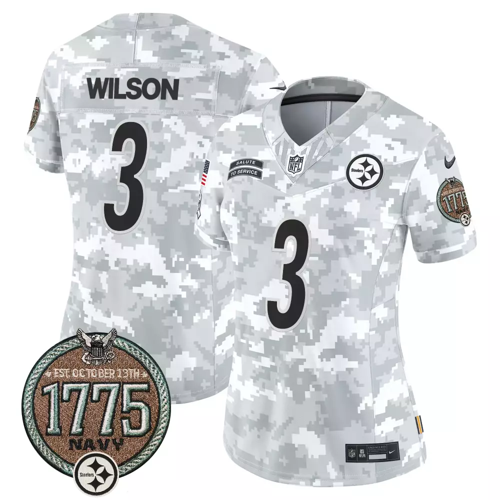 Russell Wilson 3 Steelers Jersey White Salute To Service 1775 Navy 2023 Men Digital Camouflage