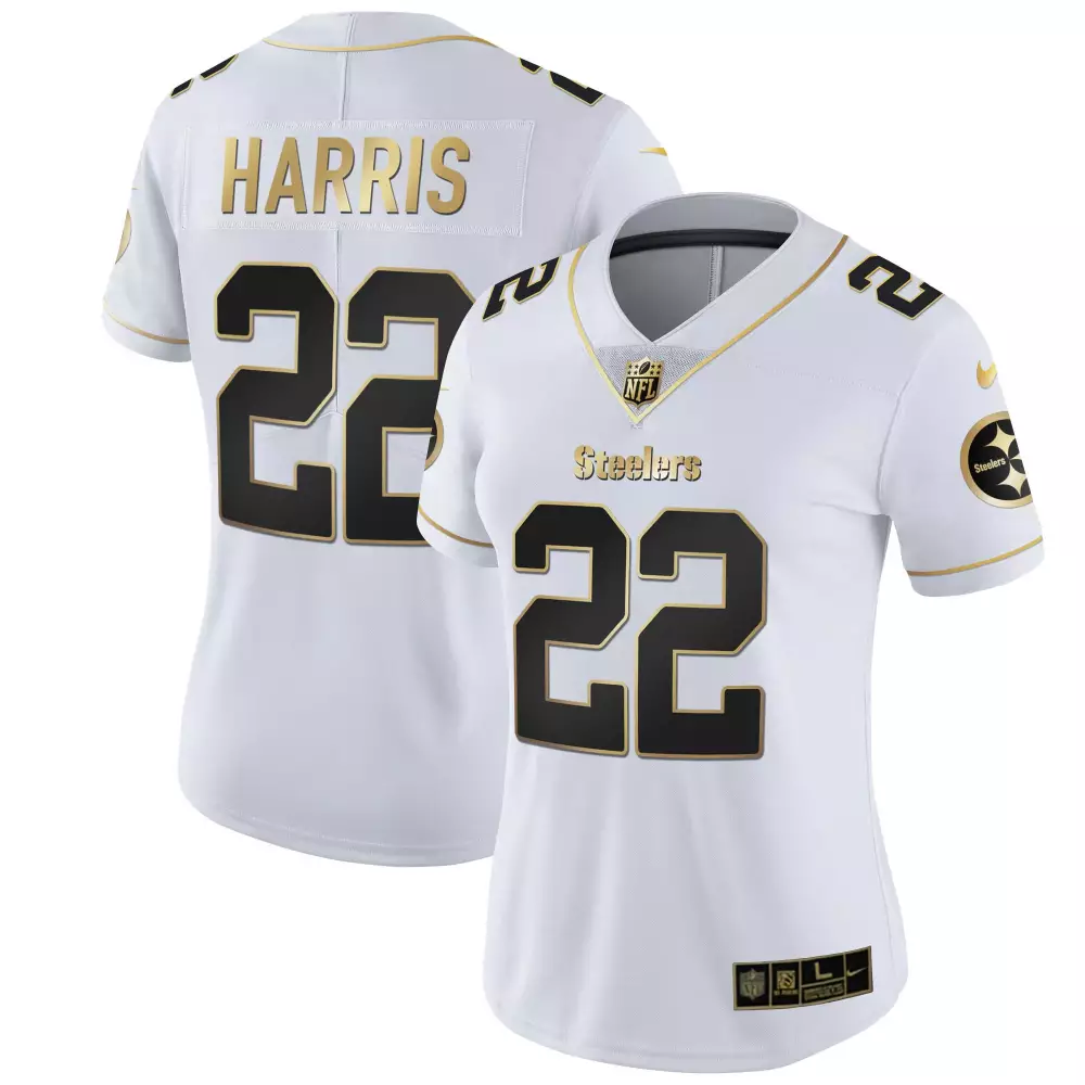 Najee Harris 22 Steelers Jersey White Women Player Alternate Gold Black All Stitched