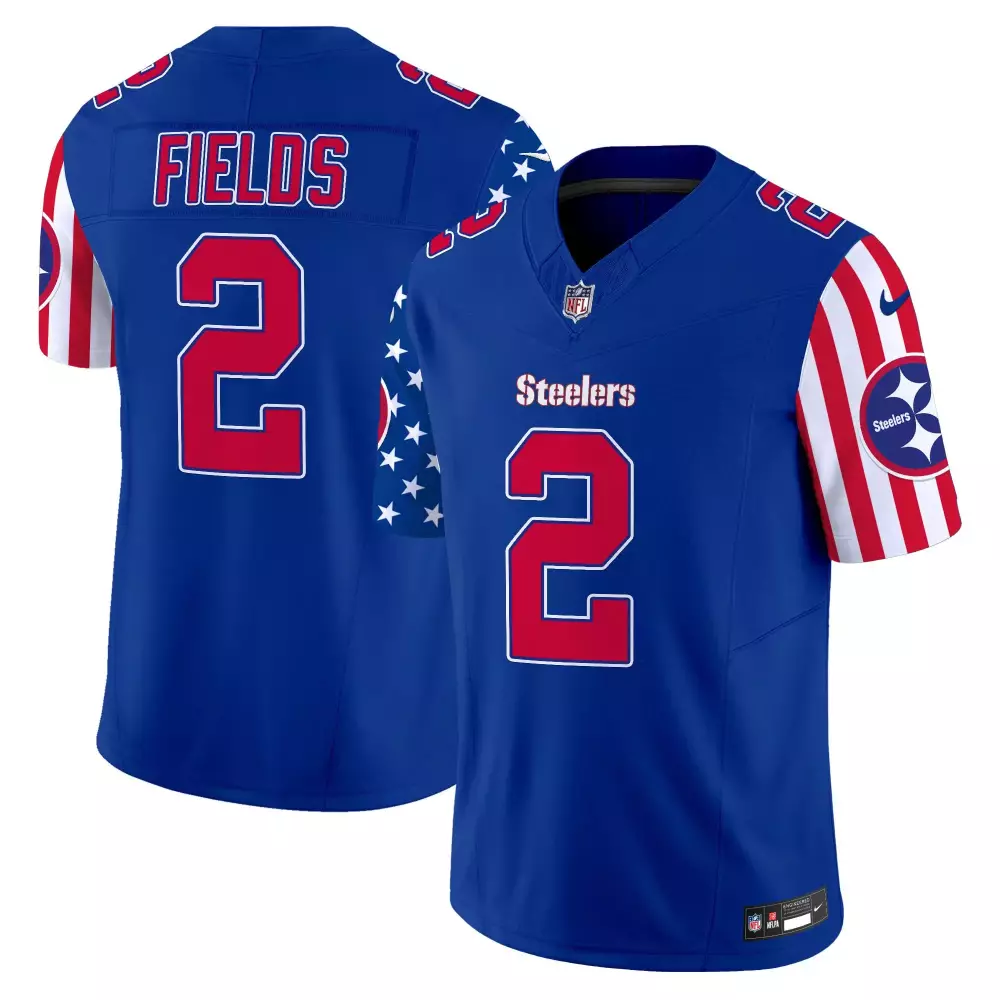 Justin Fields 2 Steelers Jersey Blue Men Split Design Red White Vapor Limited All