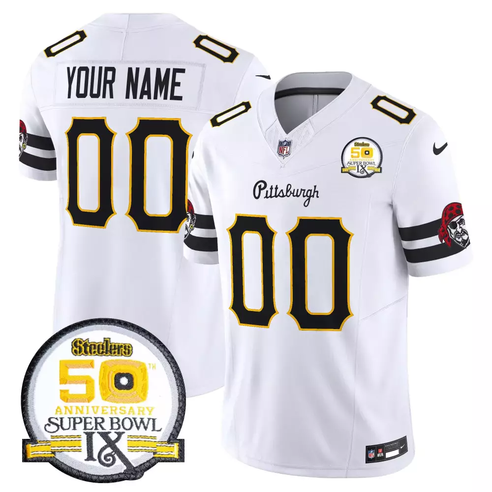 Custom Pittsburgh Steelers Jersey White 50th Anniversary Men Alternate Black Gold