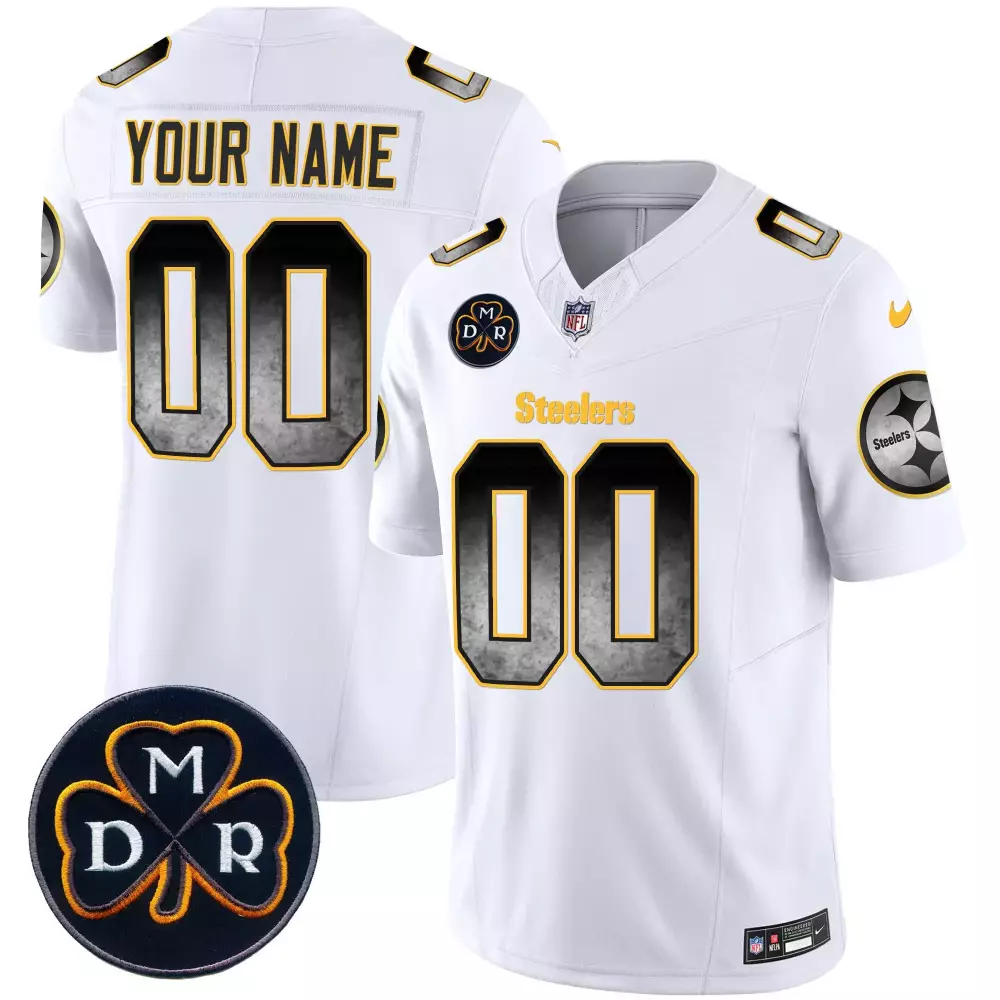 Custom Steelers Jersey White Mdr Clover Men Alternate Black Gold Vapor Limited All