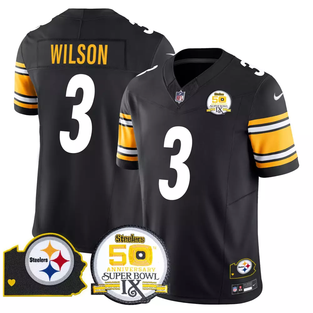 Russell Wilson 3 Steelers Jersey Black 50th Anniversary Super Bowl Ix Men Player