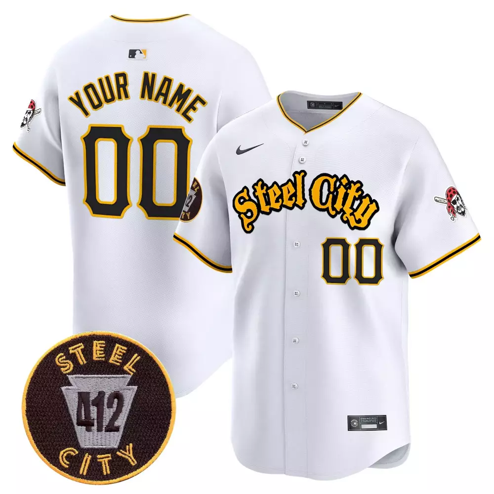 Custom Steel City Jersey White 412 Men Black Gold Vapor Premier Limited v5 All Stitched