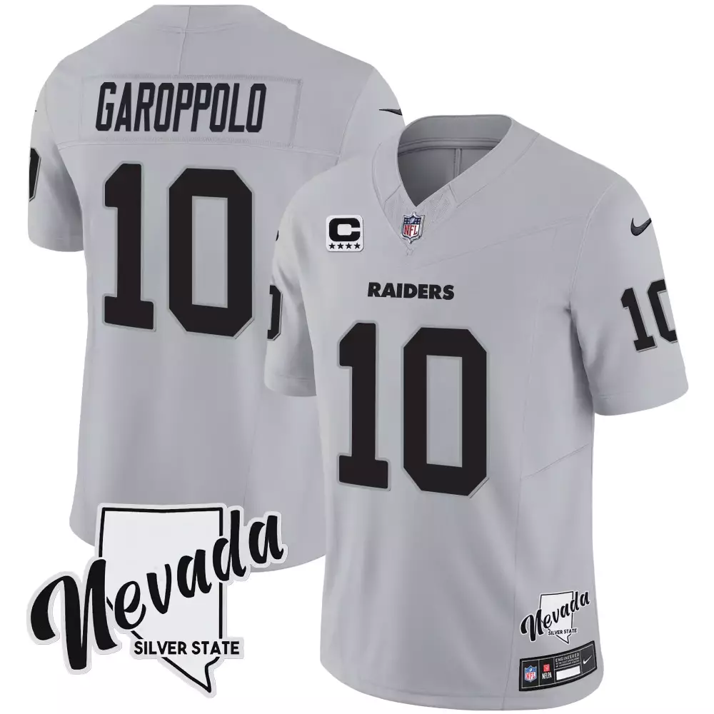 Jimmy Garoppolo 10 Raiders Jersey Silver Nevada State Men Black Vapor All Stitched