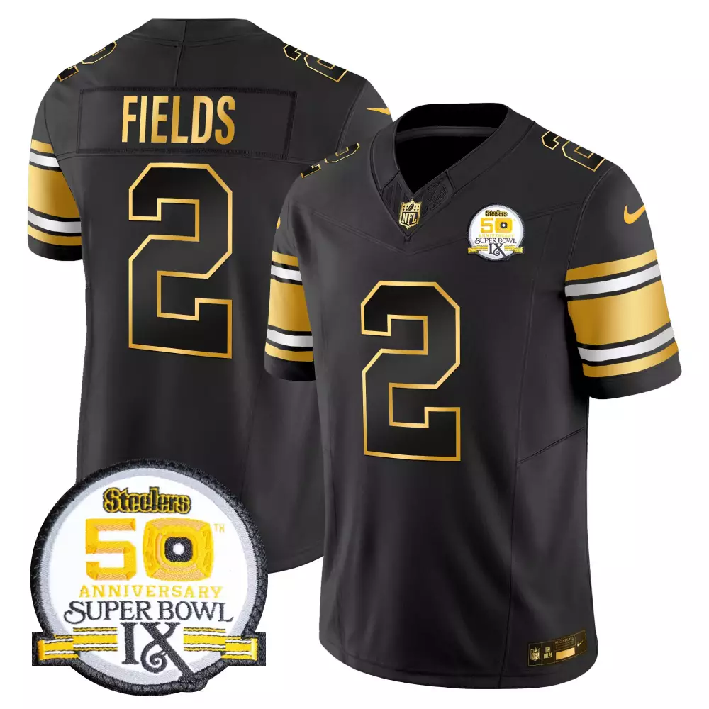 Justin Fields 2 Steelers Jersey Black Men Gold White Anniversary Vapor Limited All