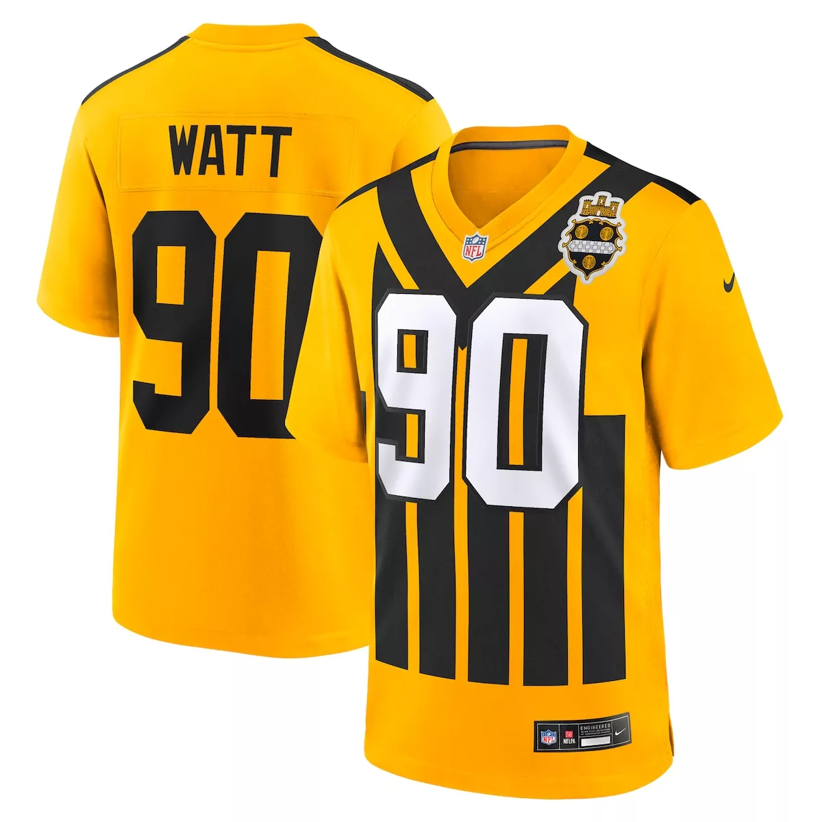 T.j. Watt 90 Pittsburgh Steelers Jersey Yellow Color Rush Men Alternate Split Design