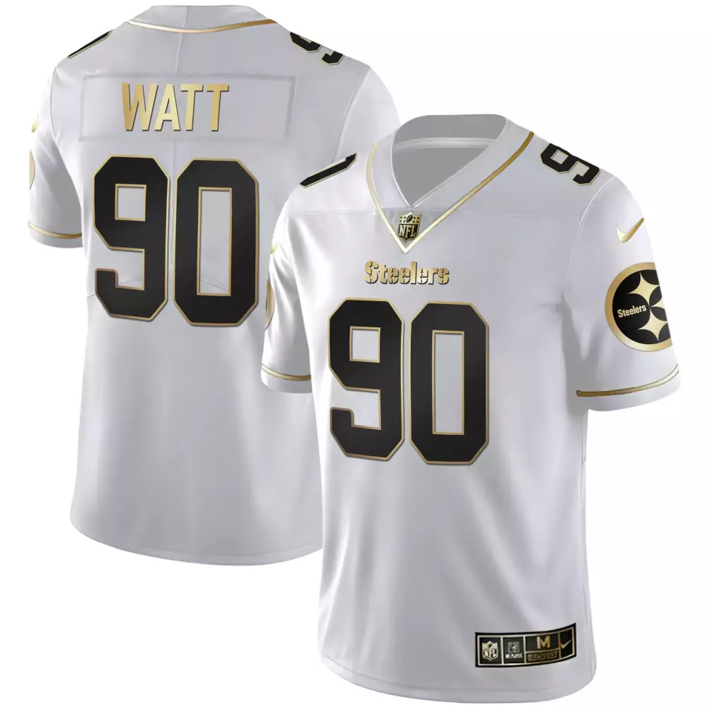 T.j. Watt 90 Steelers Jersey White Men Player Alternate Black Gold All Stitched