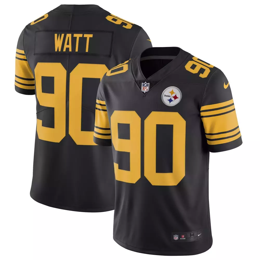 T.j. Watt 90 Steelers Jersey Black Men Yellow Rush All Stitched