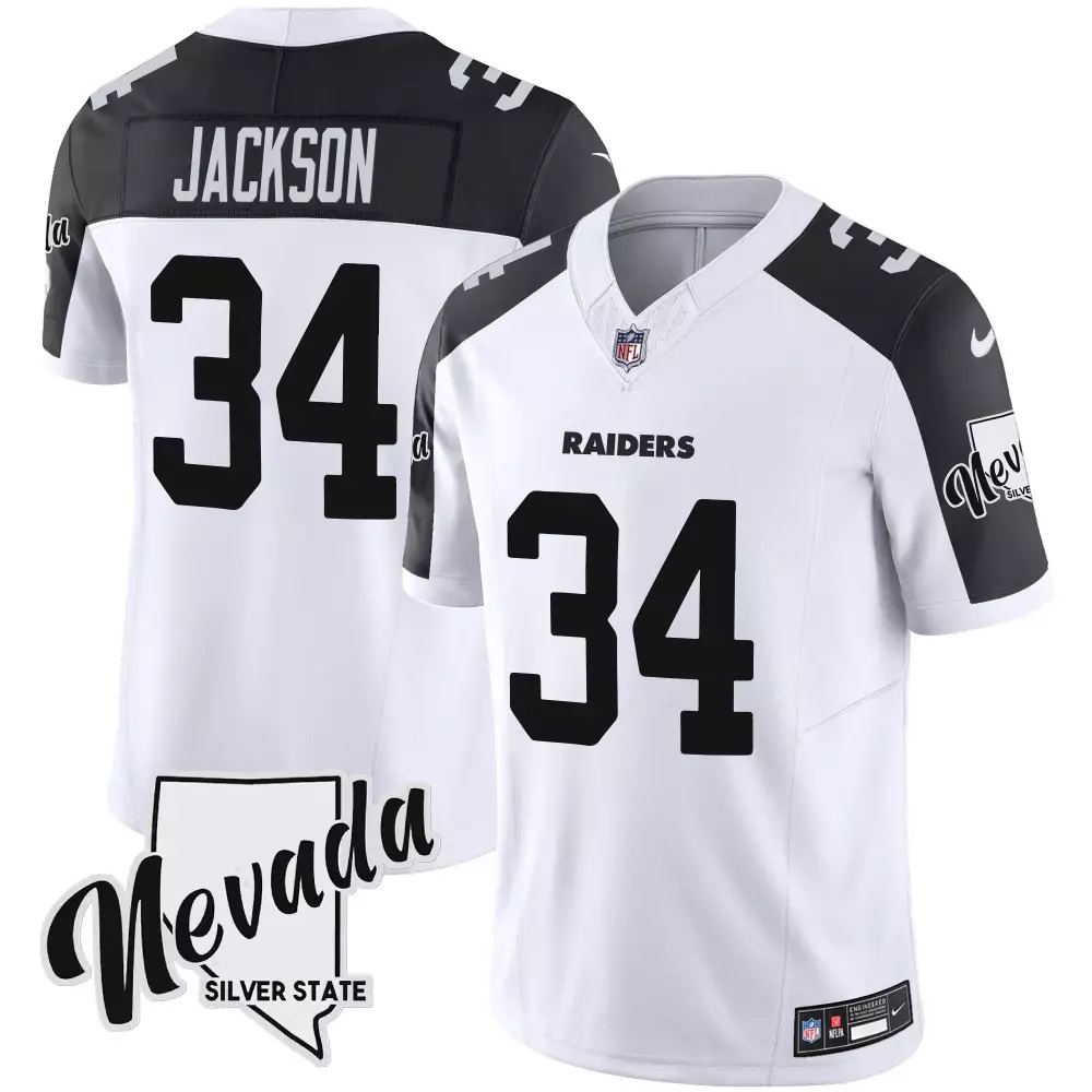 Bo Jackson 34 Raiders Jersey White Nevada Silver State Men Player Black Vapor All